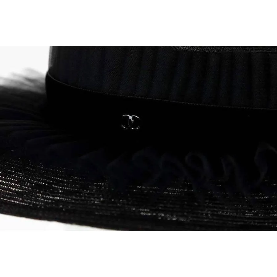 CHANEL Black Ruffle Oval Hat | Size 57