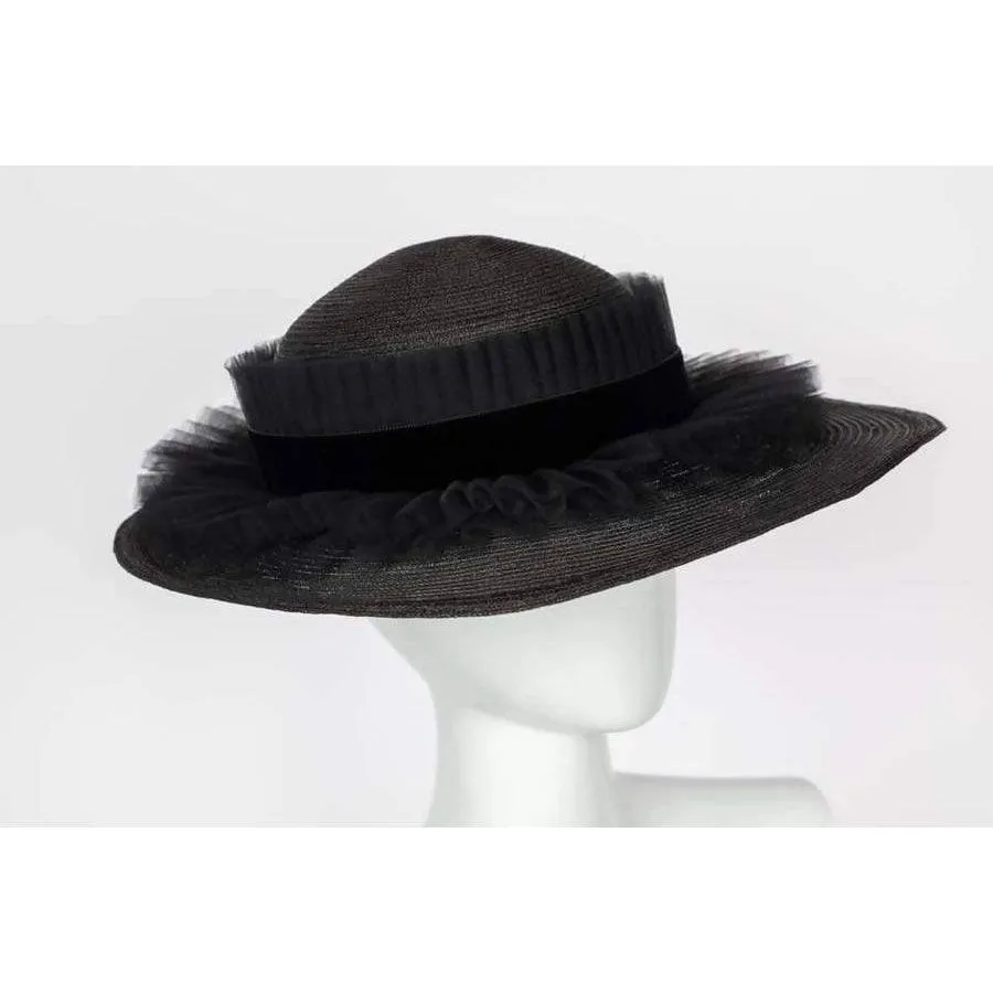 CHANEL Black Ruffle Oval Hat | Size 57