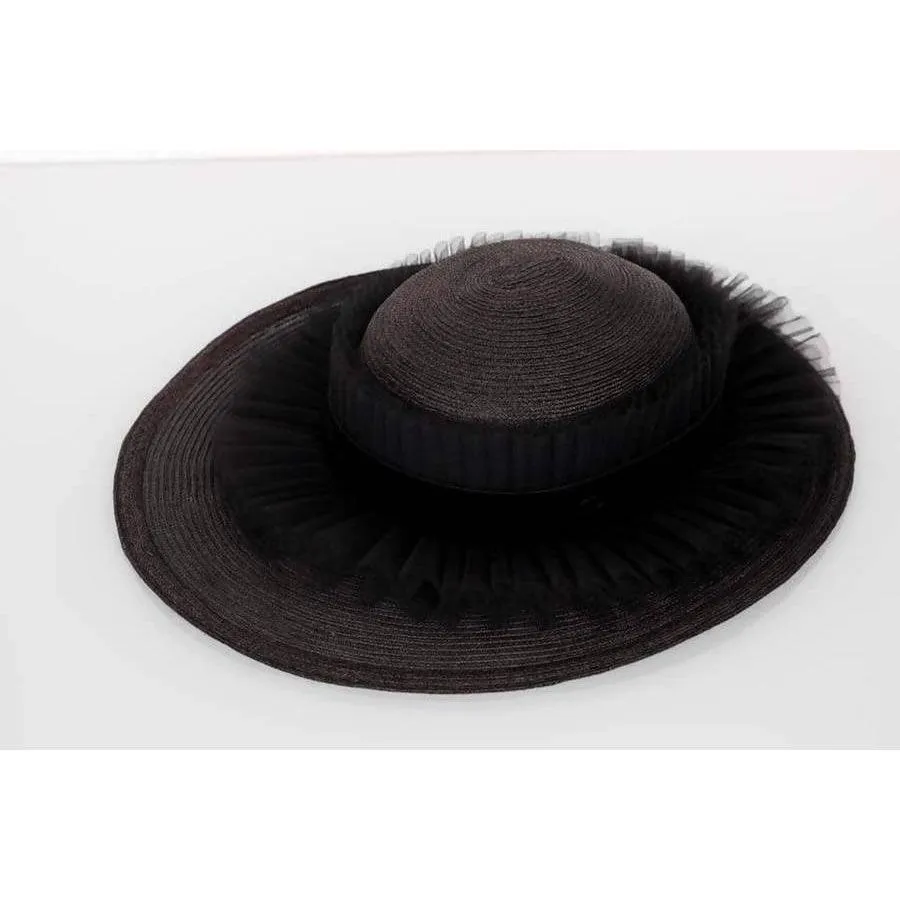 CHANEL Black Ruffle Oval Hat | Size 57