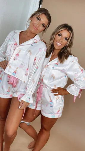 Cheers Bride To Be Satin Pajama Set, White