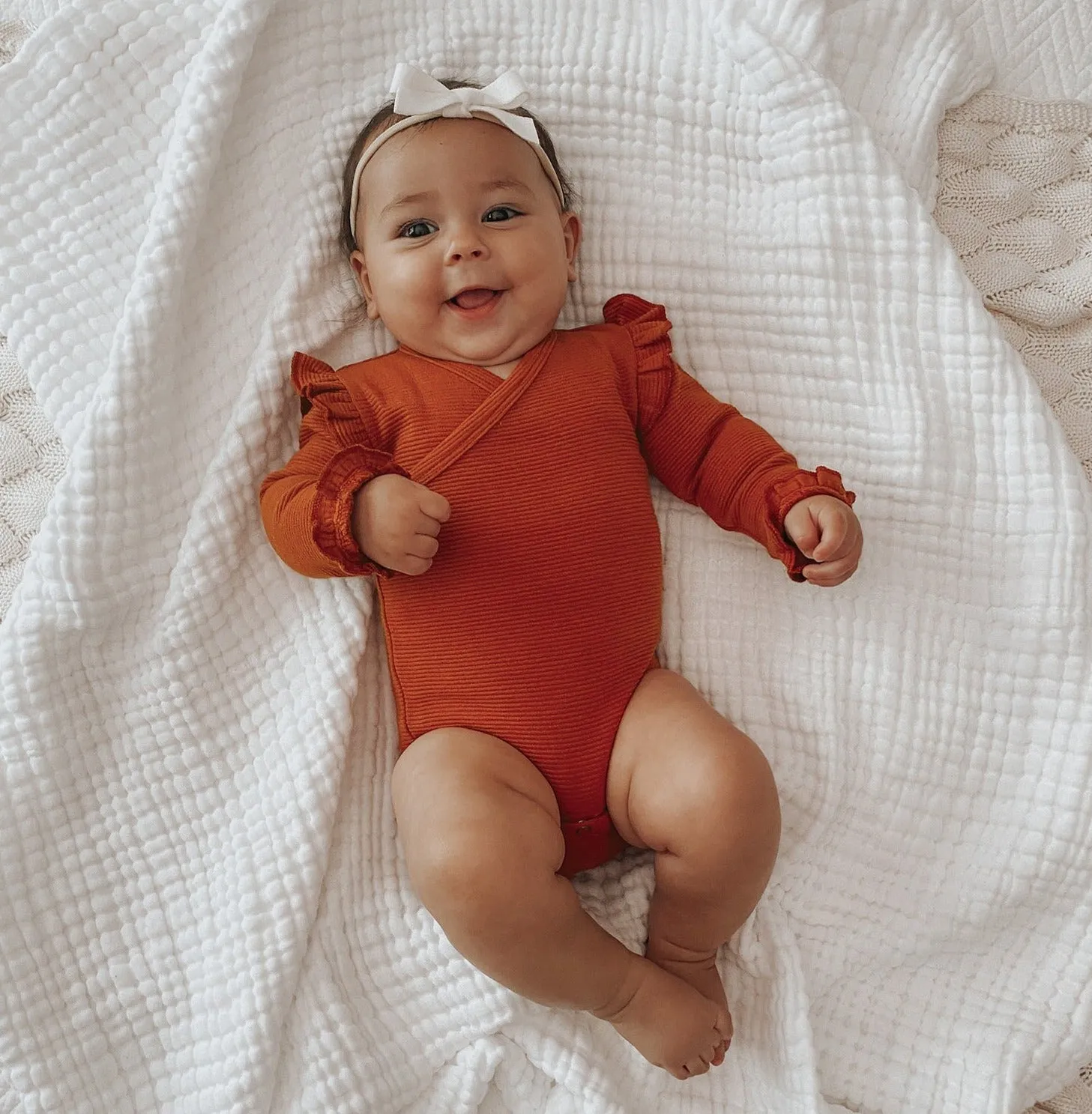 Corduroy Ruffle Wrap Bodysuit