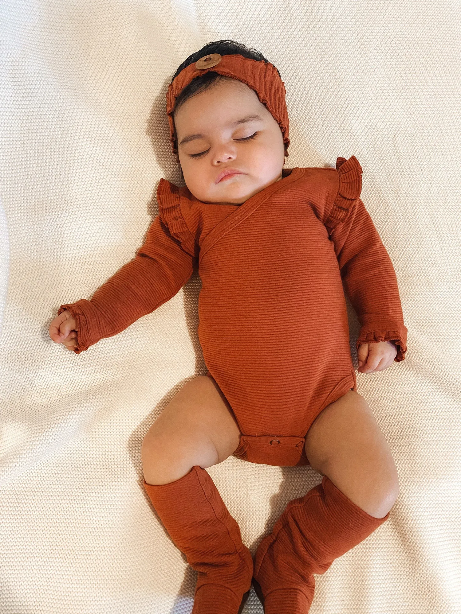 Corduroy Ruffle Wrap Bodysuit