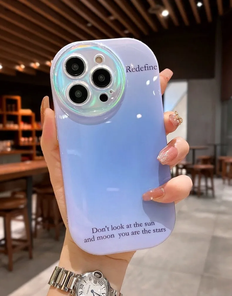 Cute Multicolour Gradient Ombré Laser Holographic with words of Inspiration Protective Shockproof Case for iPhone 11 12 13 14 15 Pro Max