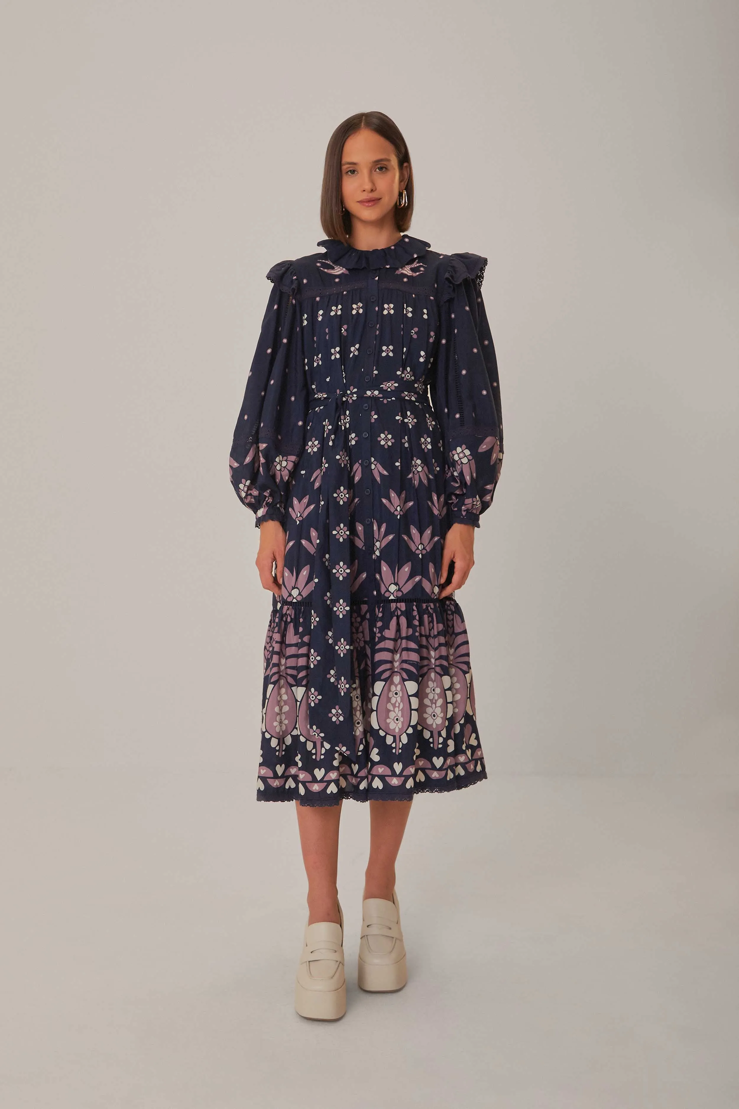 Dark Blue Ainika Martina Long Sleeve Midi Dress