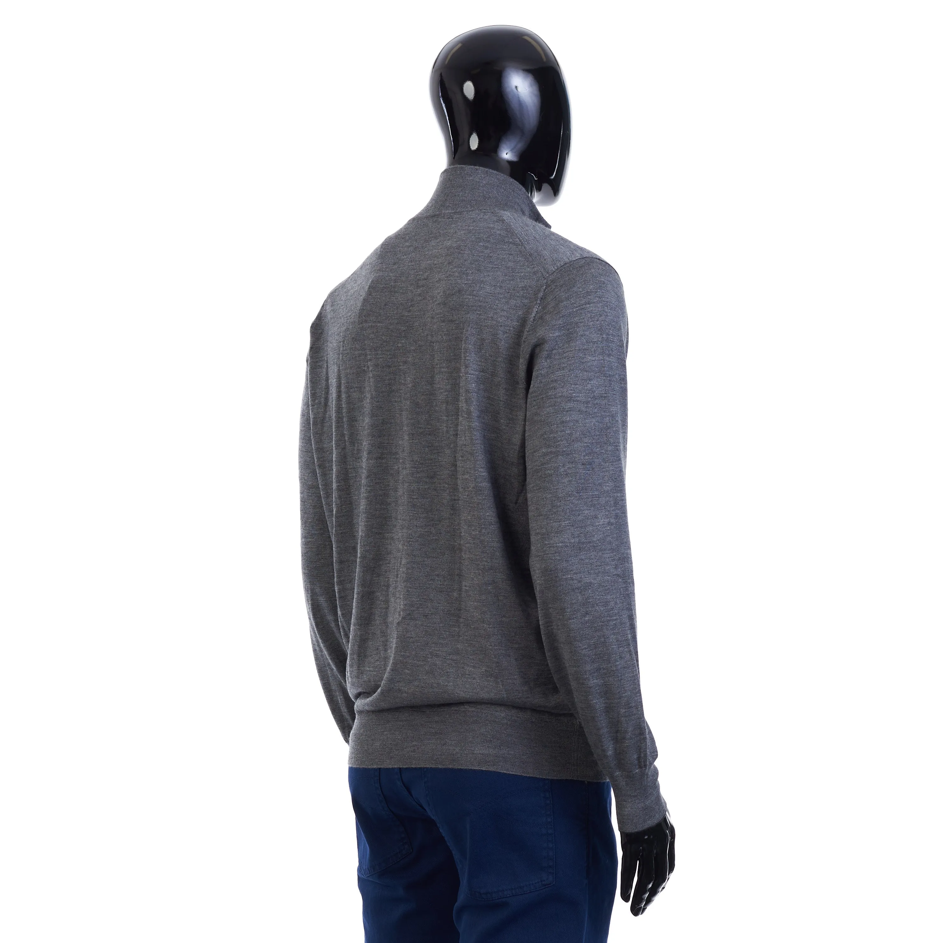 Dark Gray Full Zip Up Sweater - Lightweight Cashmere & Silk