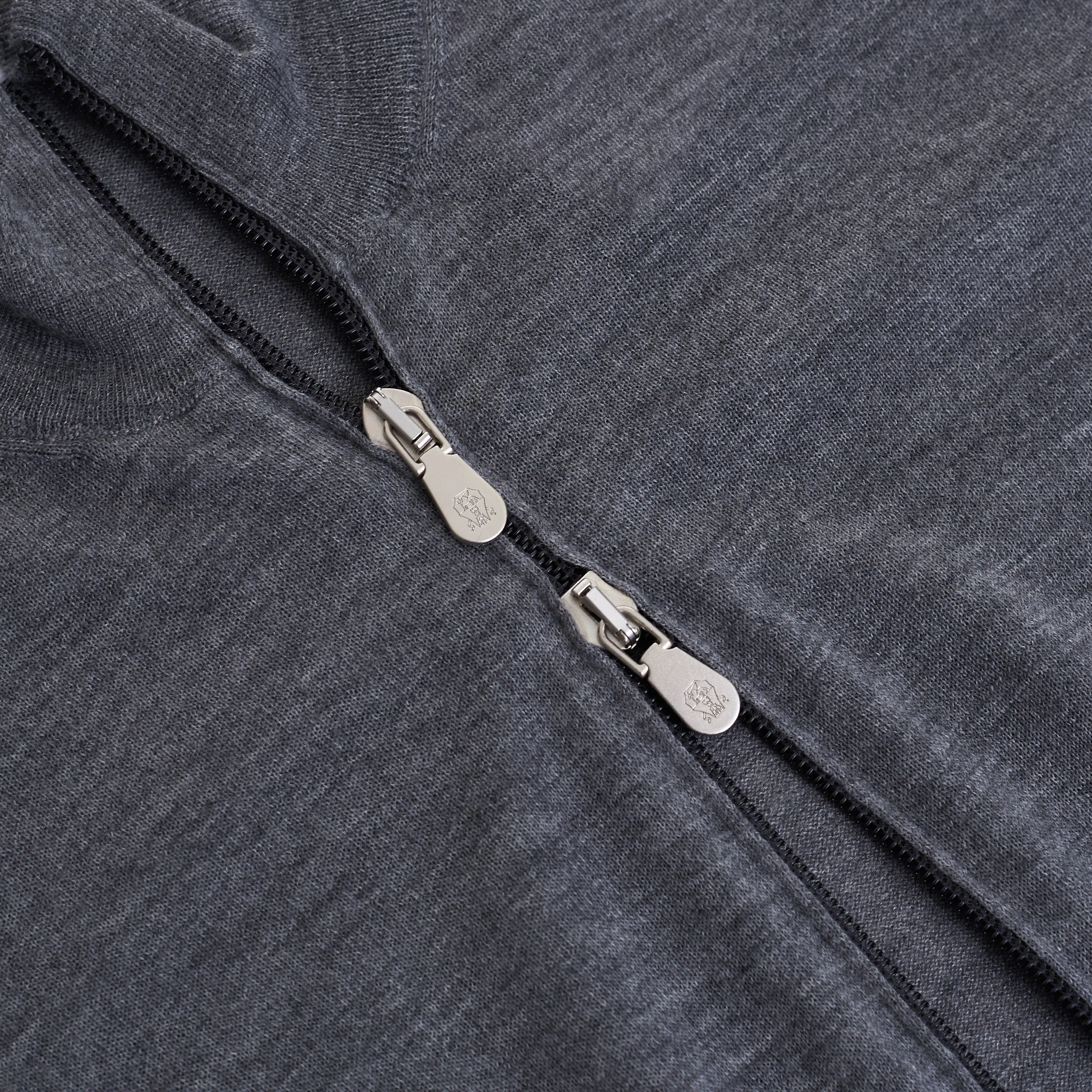 Dark Gray Full Zip Up Sweater - Lightweight Cashmere & Silk