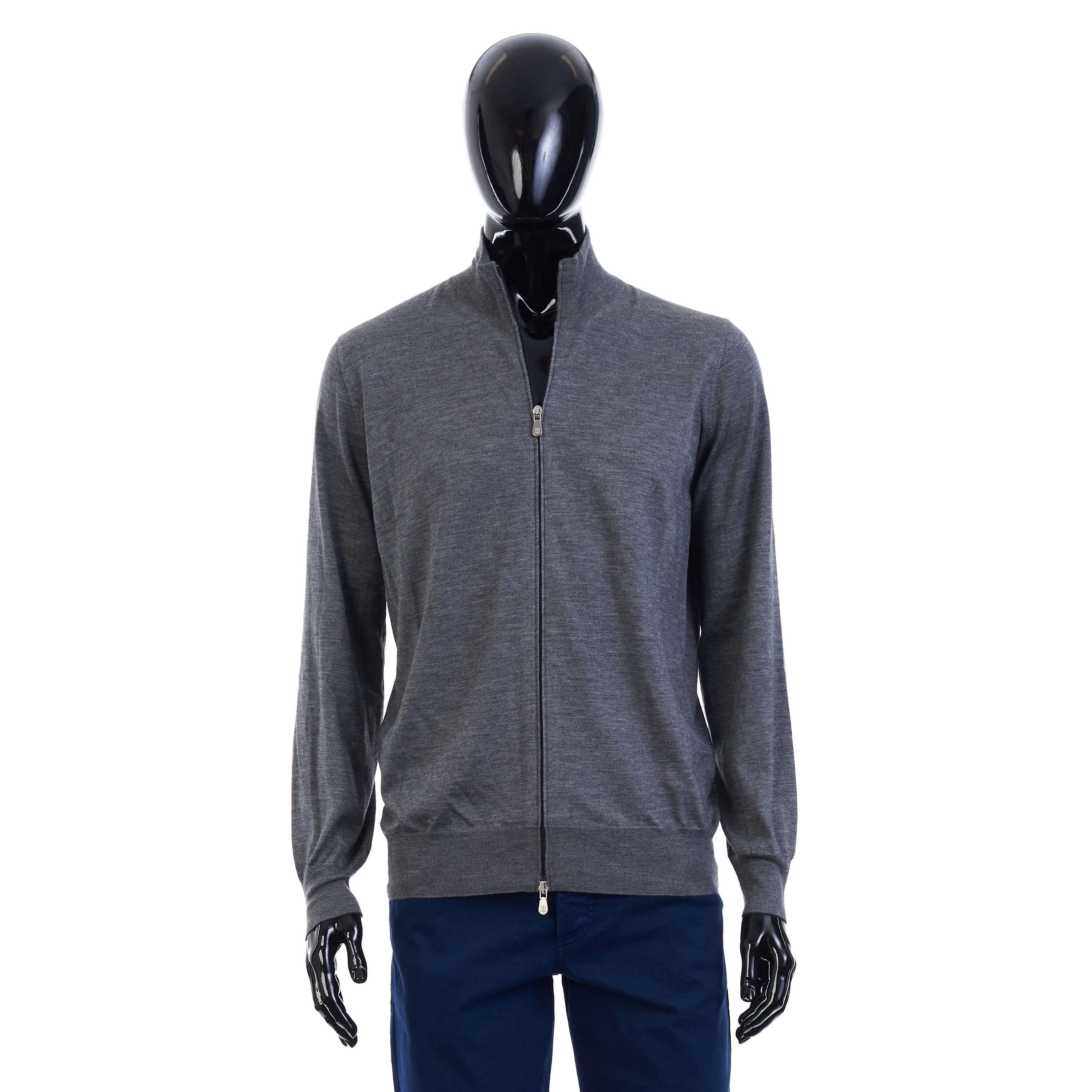 Dark Gray Full Zip Up Sweater - Lightweight Cashmere & Silk