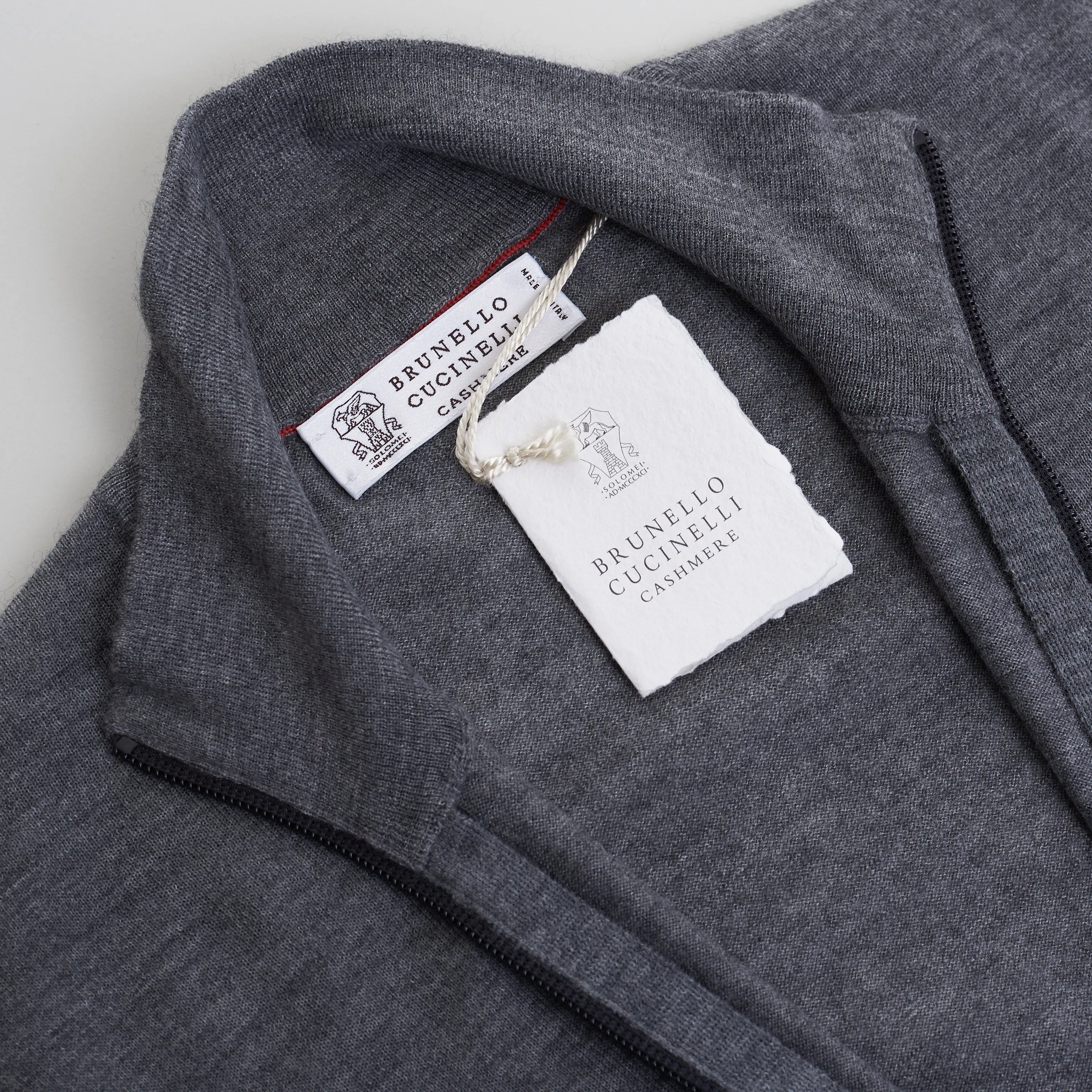 Dark Gray Full Zip Up Sweater - Lightweight Cashmere & Silk