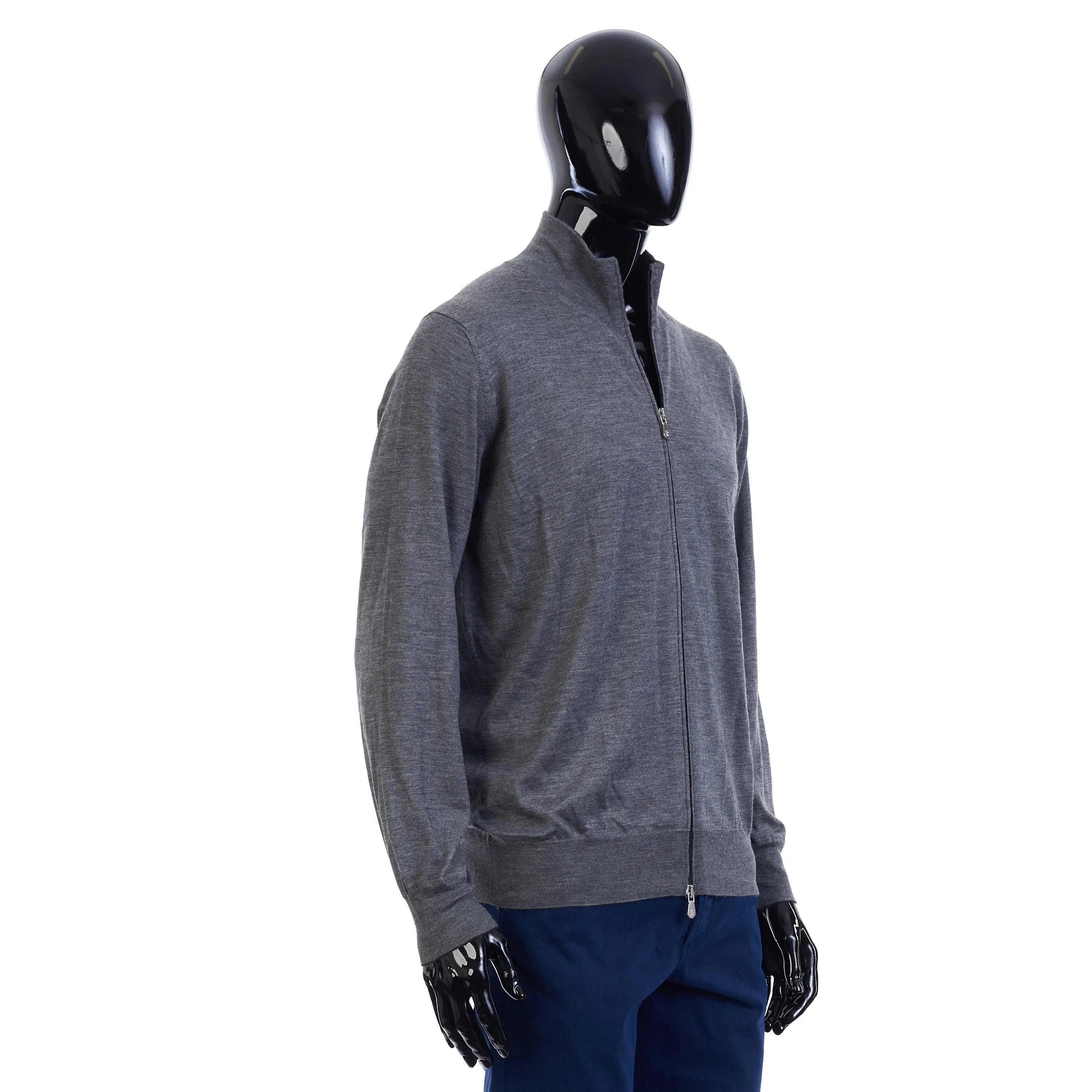 Dark Gray Full Zip Up Sweater - Lightweight Cashmere & Silk