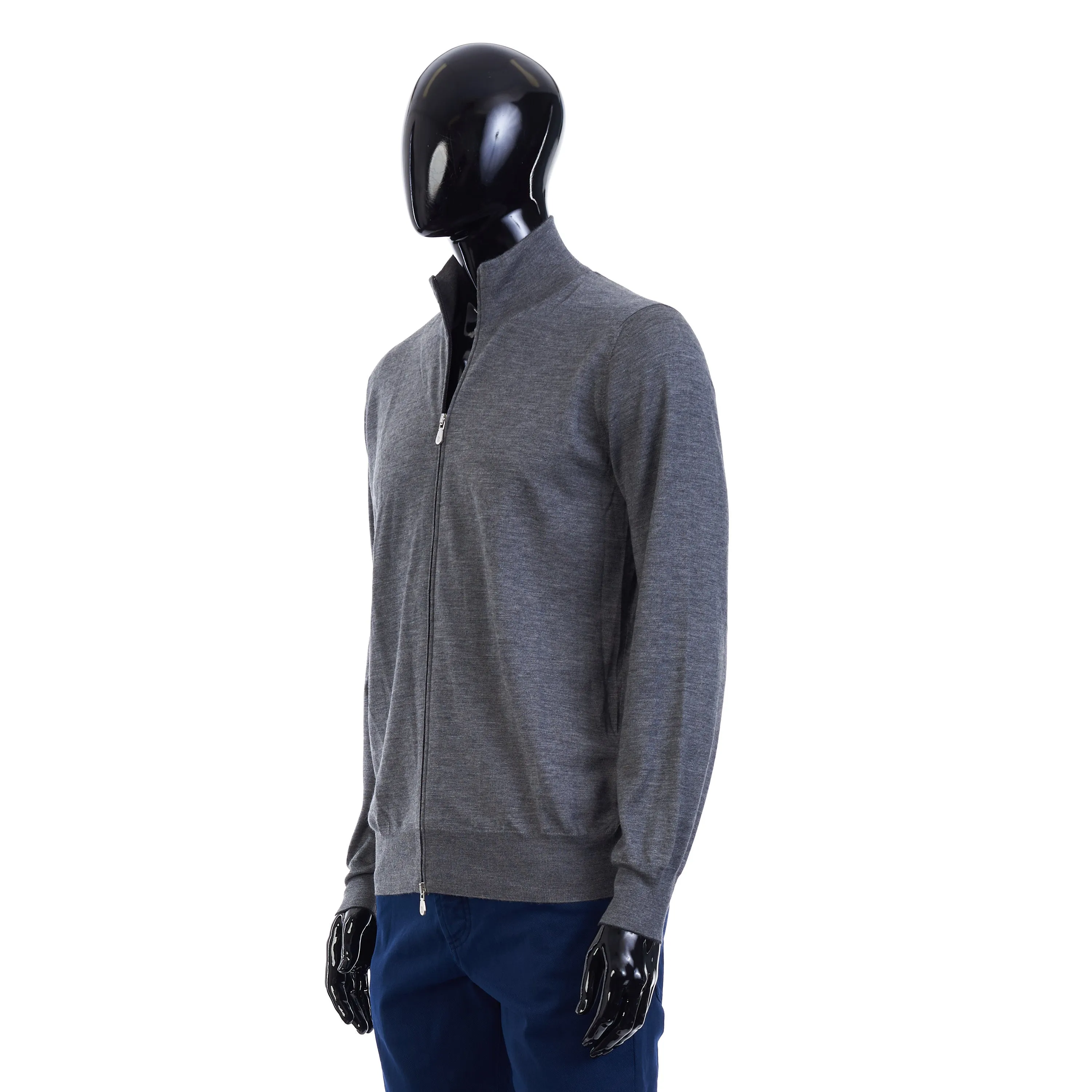 Dark Gray Full Zip Up Sweater - Lightweight Cashmere & Silk