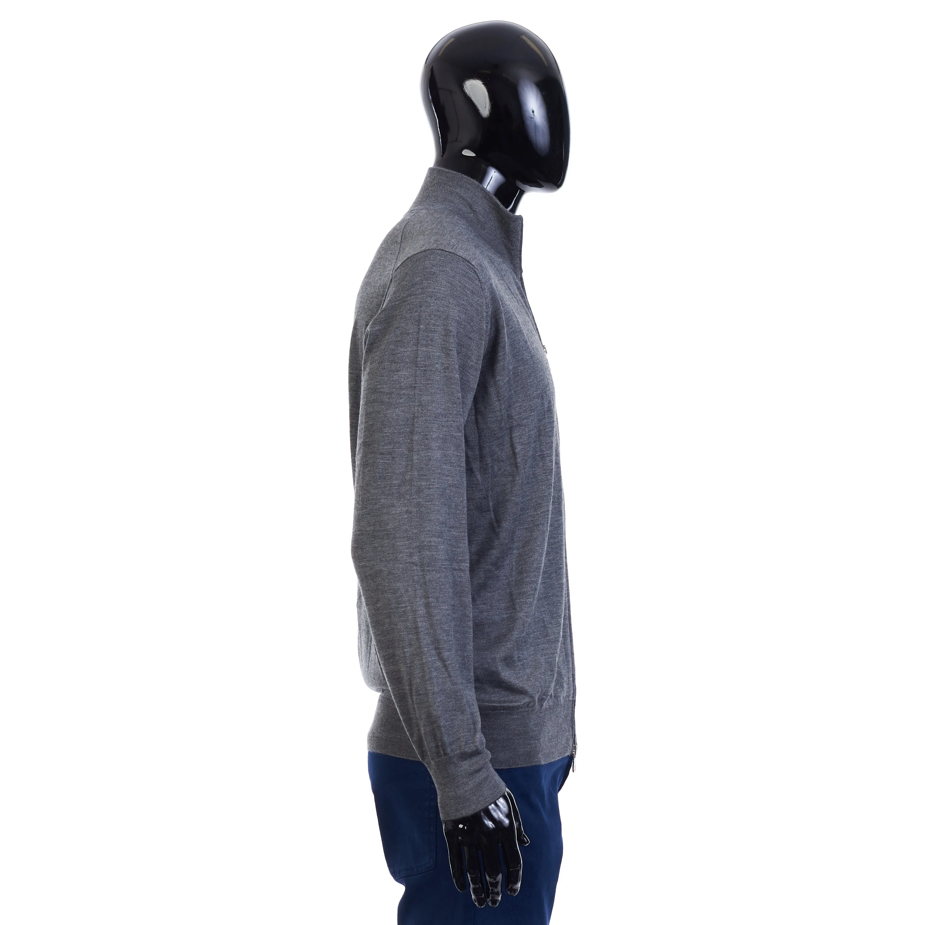 Dark Gray Full Zip Up Sweater - Lightweight Cashmere & Silk