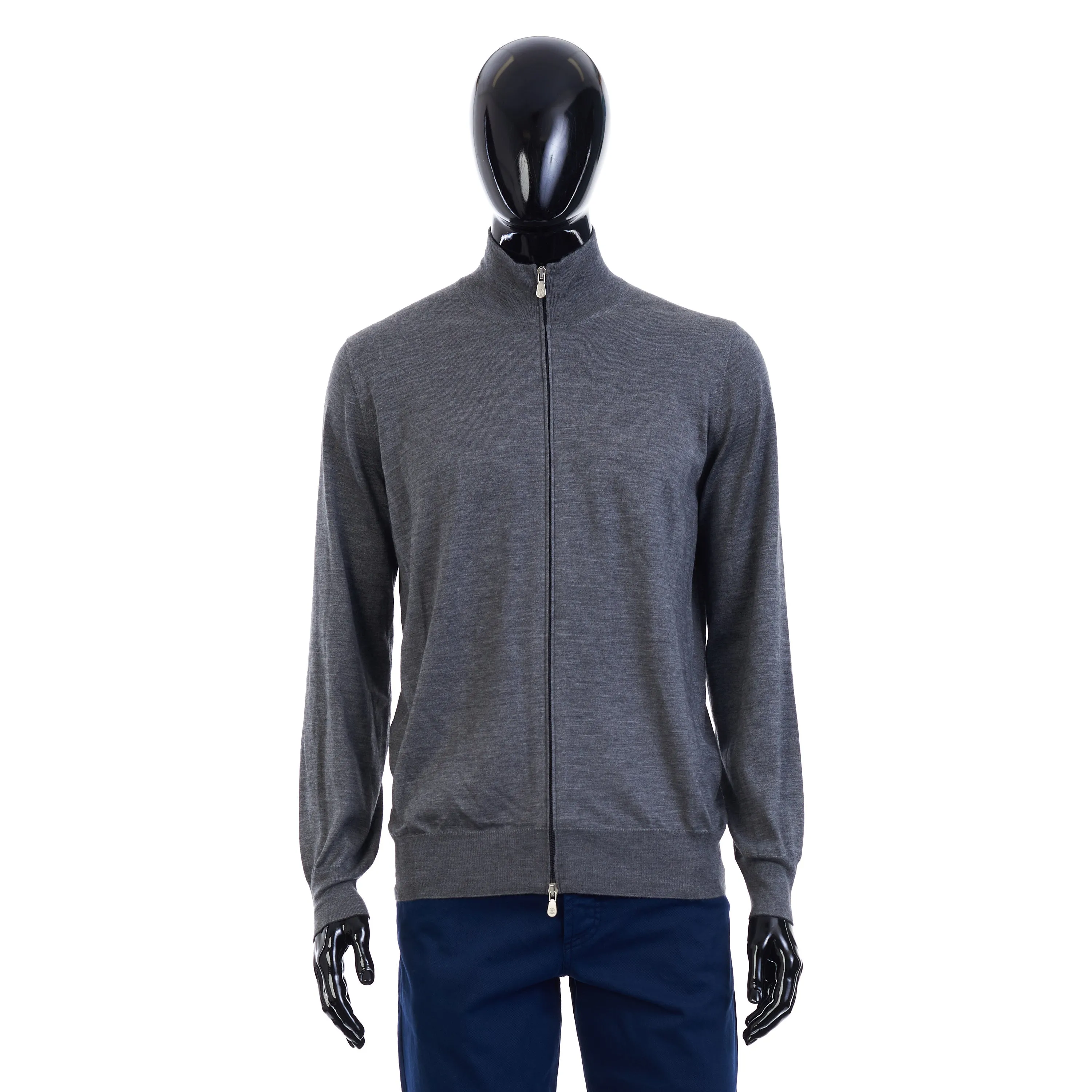 Dark Gray Full Zip Up Sweater - Lightweight Cashmere & Silk