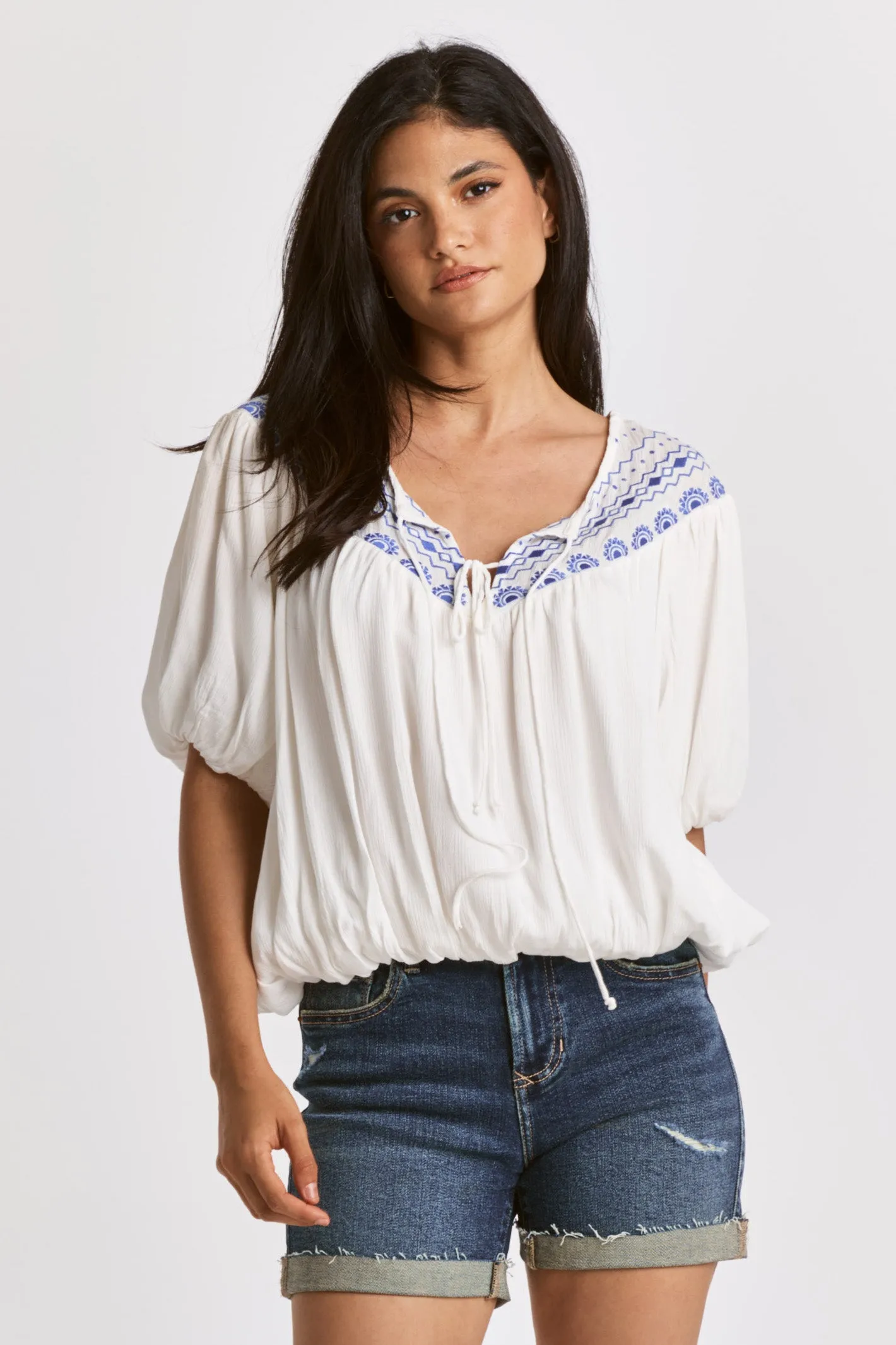 Dear John Bubble Hem Embroidered Top