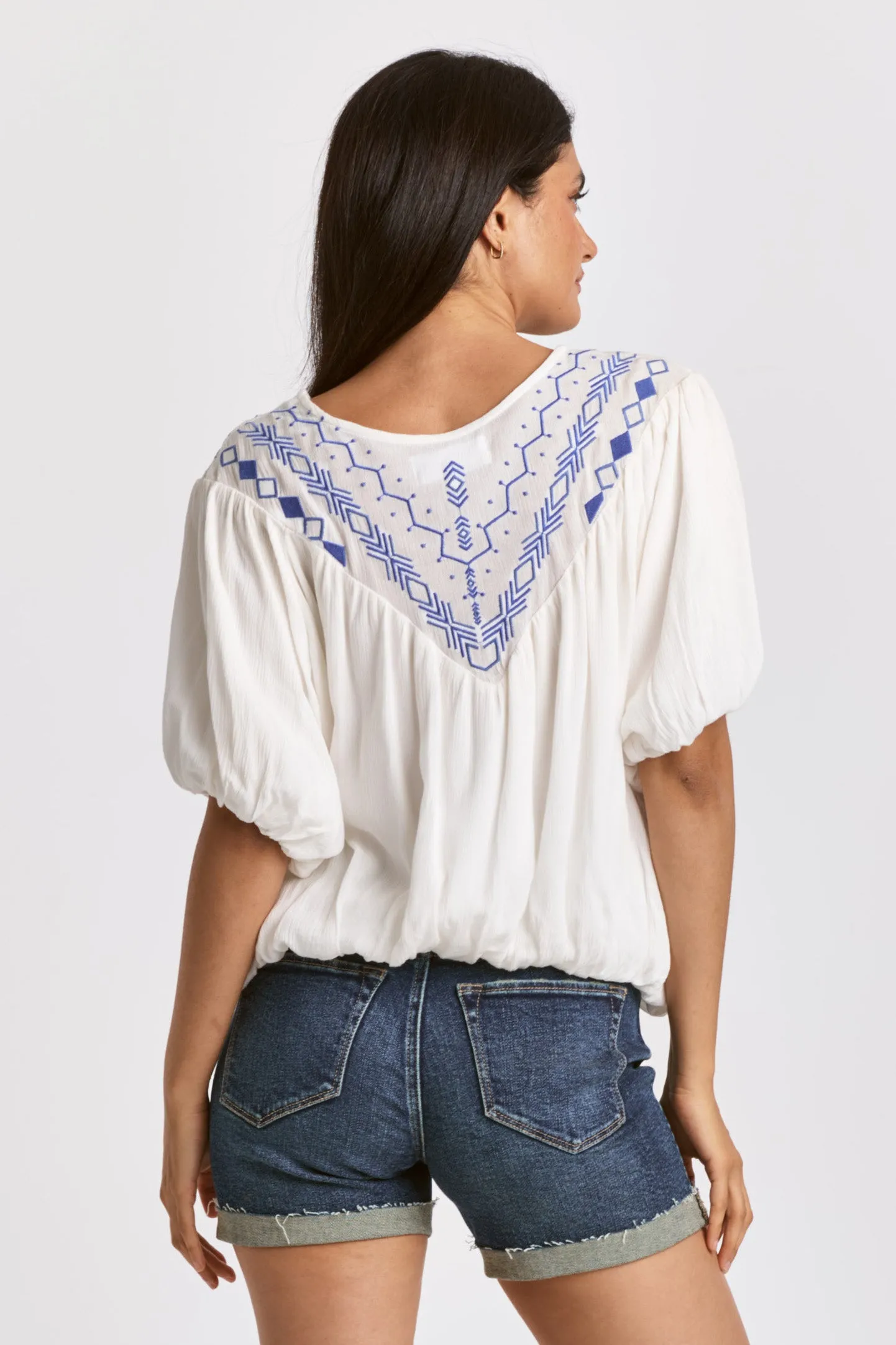 Dear John Bubble Hem Embroidered Top