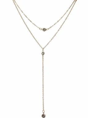 Double Layer Triple Crystal Diamond Gold Tone Necklace