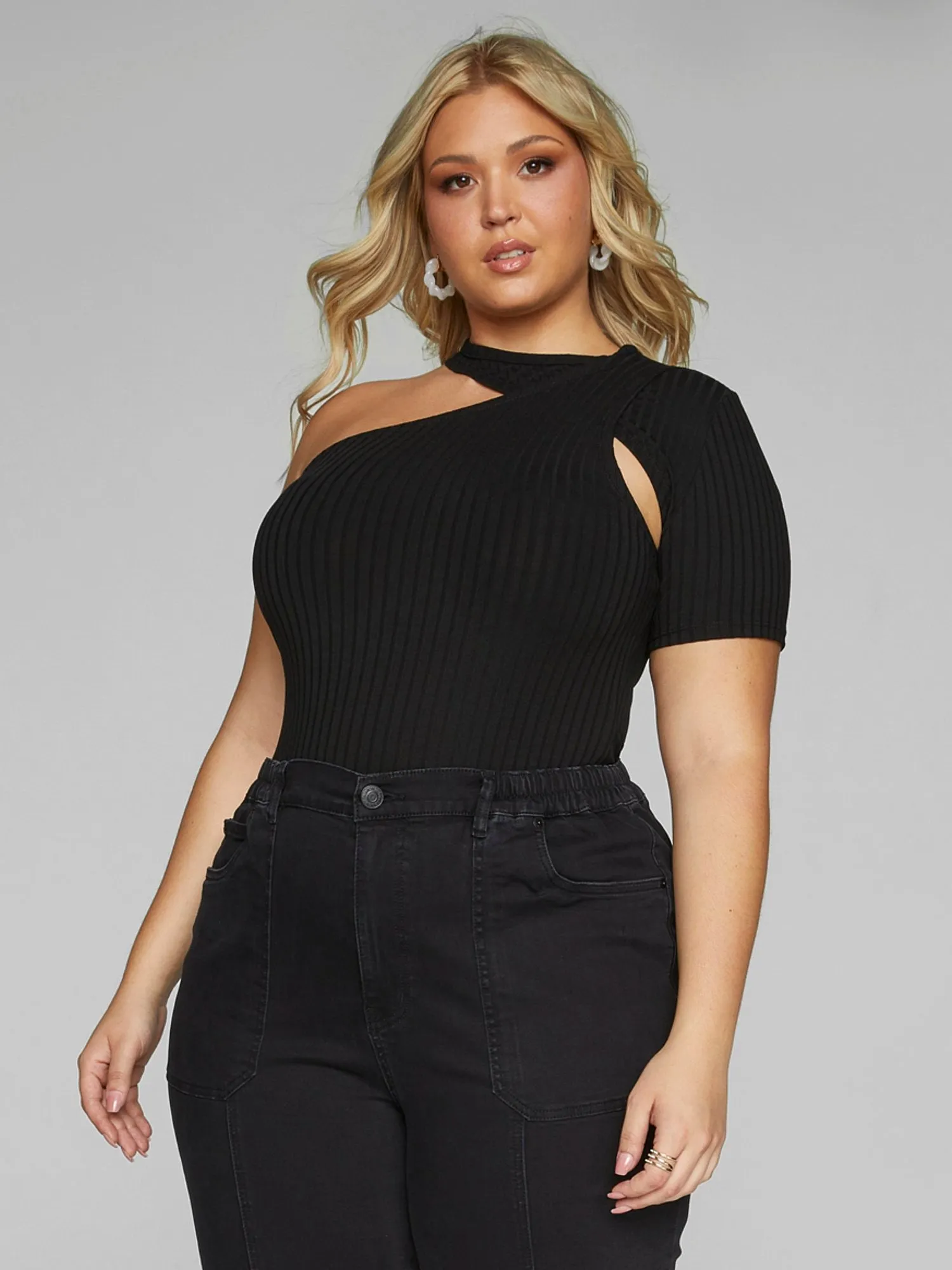 Erika Ribbed Knit Open Shoulder Top