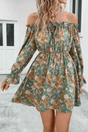 Floral Off-Shoulder Flounce Sleeve Dress