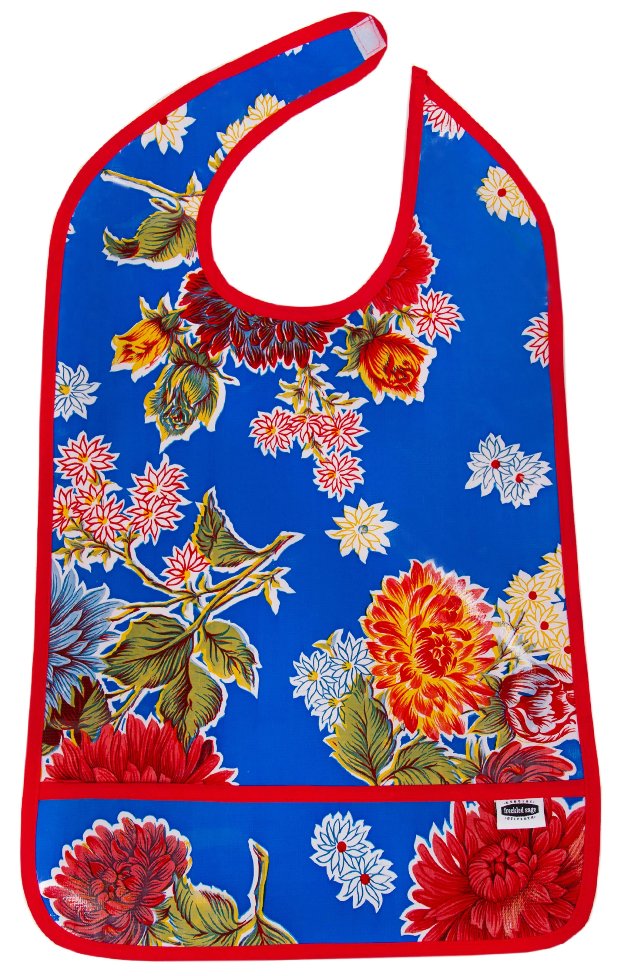 Freckled Sage Oilcloth Adult Bib Mum Blue