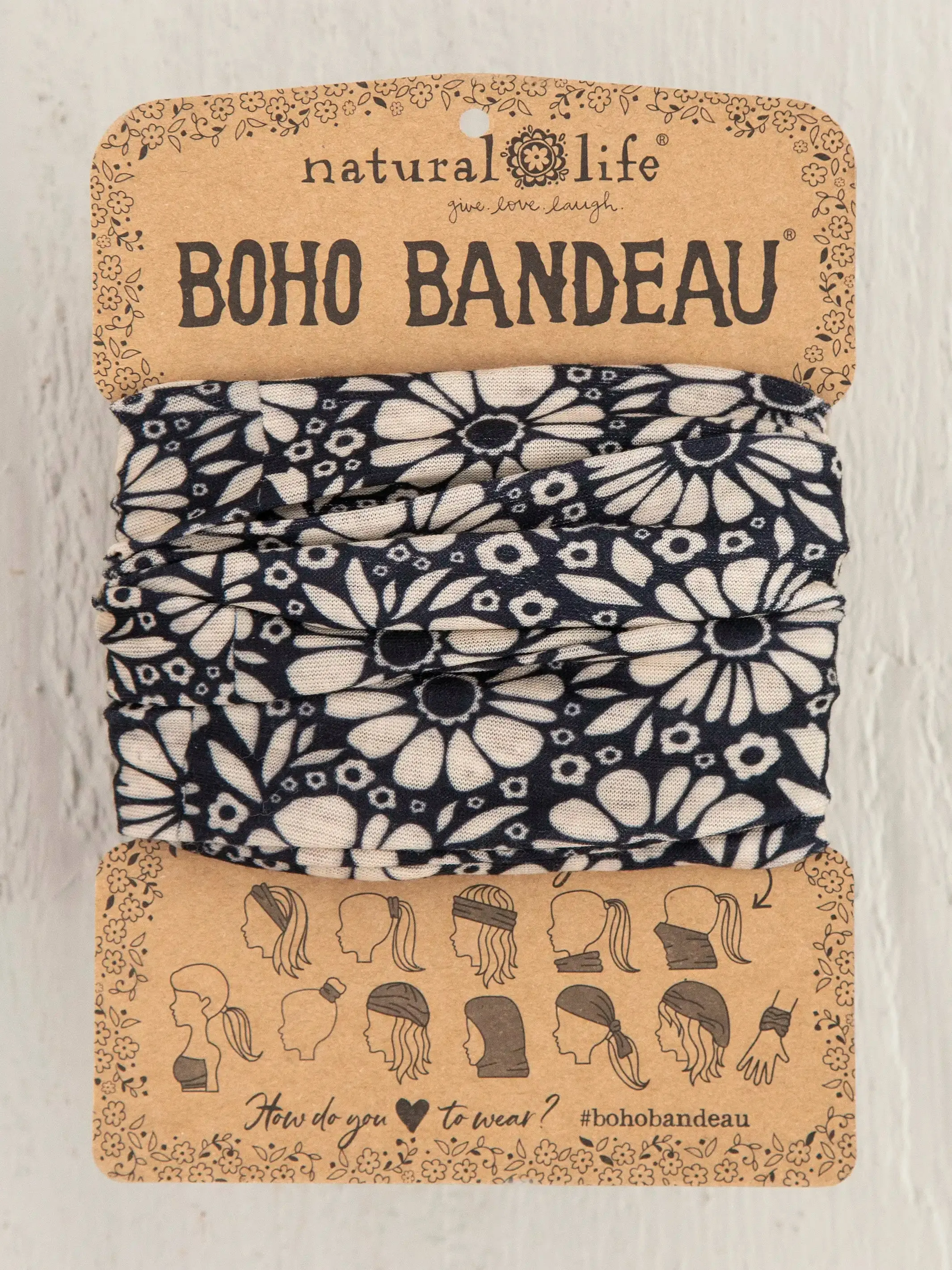 Full Boho Bandeau® Headband - Black White Daisies