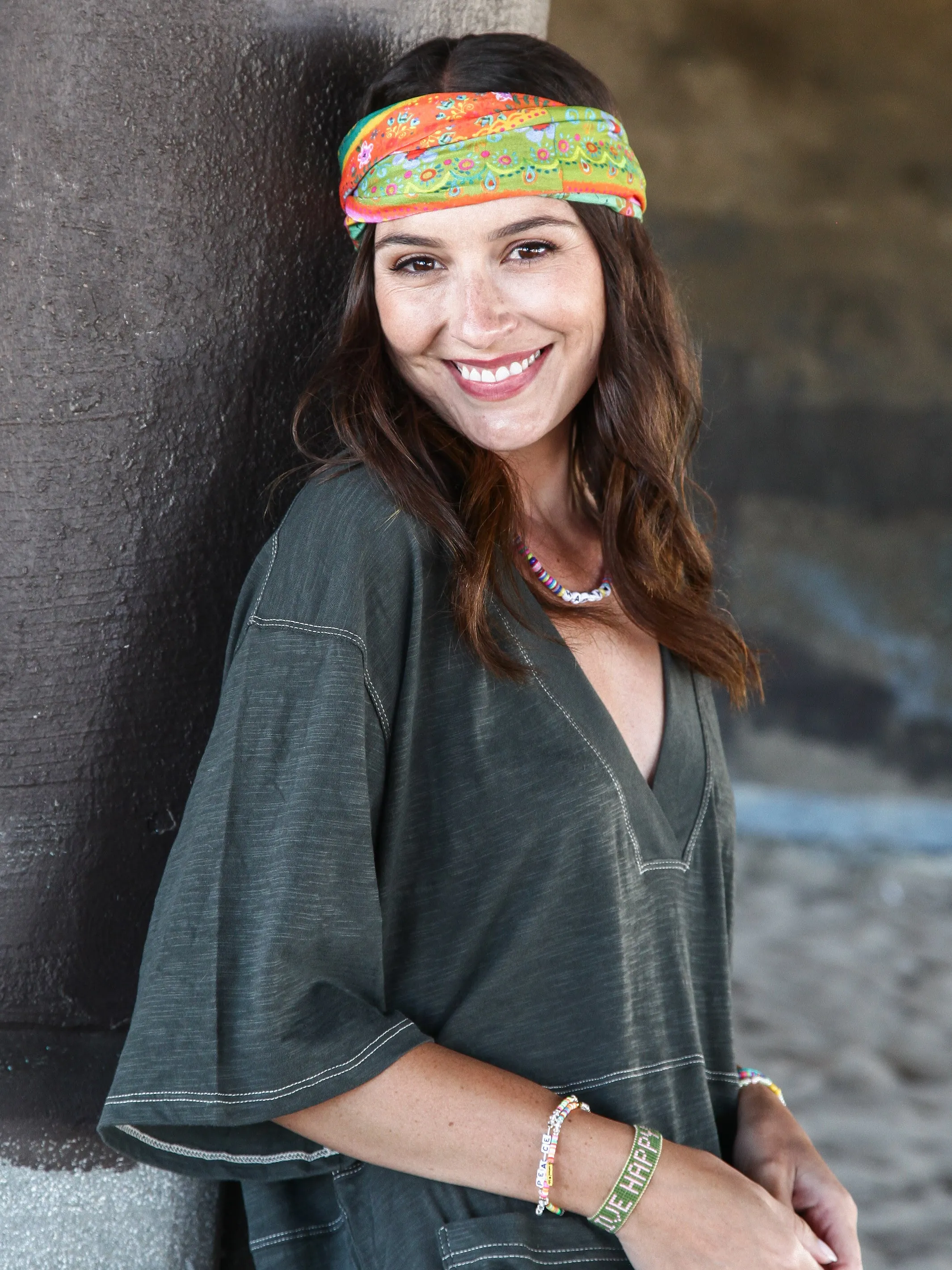 Full Boho Bandeau® Headband - Orange Green Border