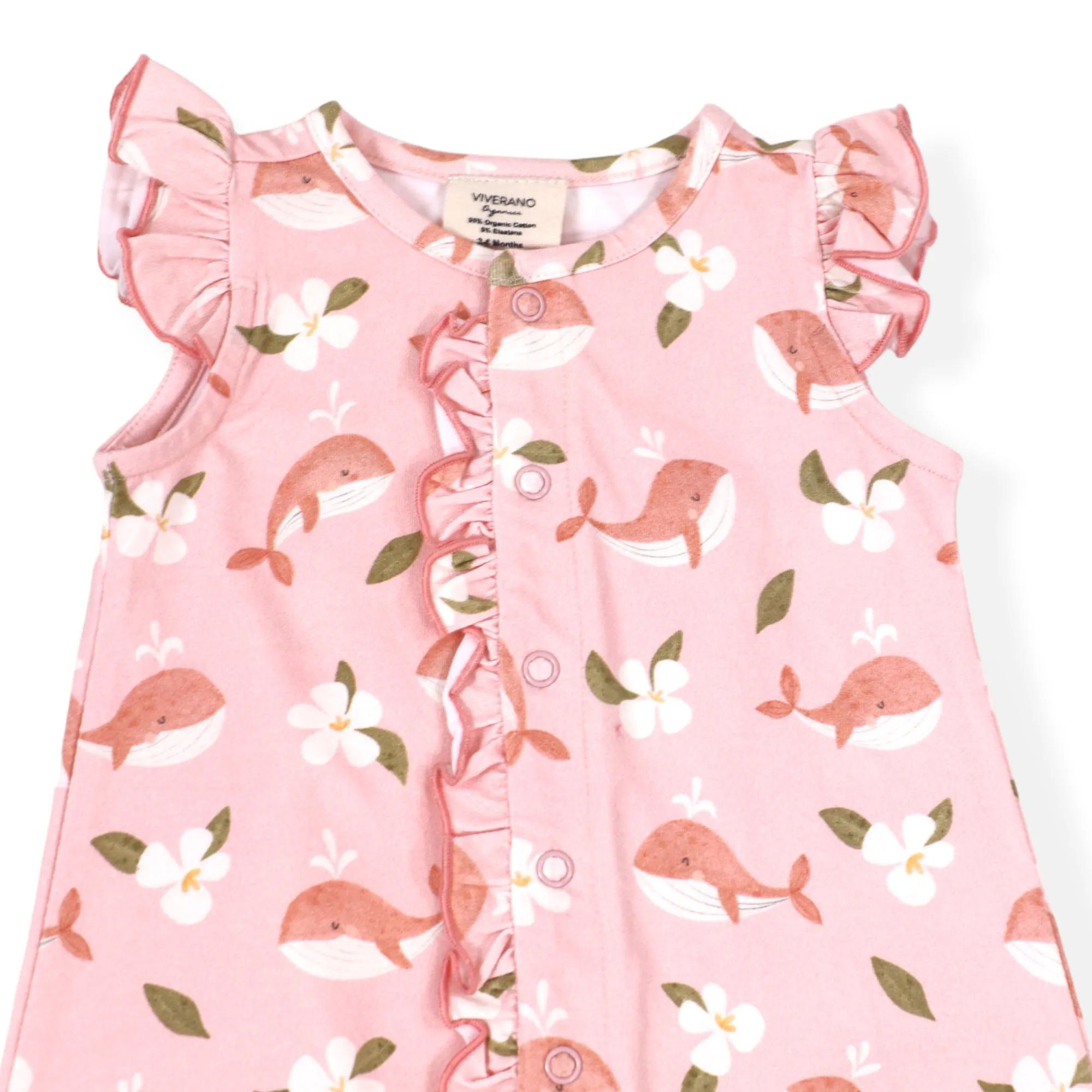 Gardenia Whales Ruffle & Button Baby Romper (Organic)