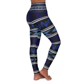 High Waisted Yoga Pants, Dark Blue Bohemian Style Sports Pants