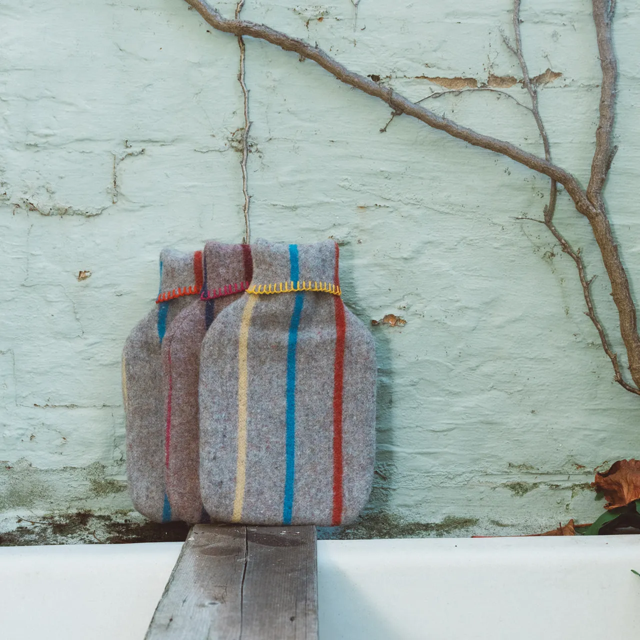 Hot Water Bottle with 50/50 Recycled/Virgin Wool Cover - Vintage Stripes