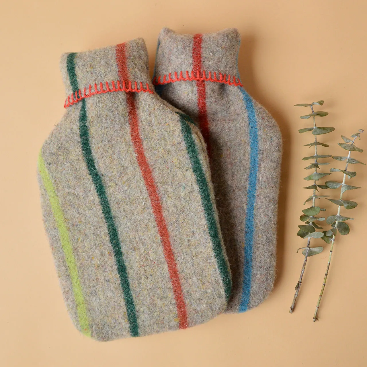 Hot Water Bottle with 50/50 Recycled/Virgin Wool Cover - Vintage Stripes