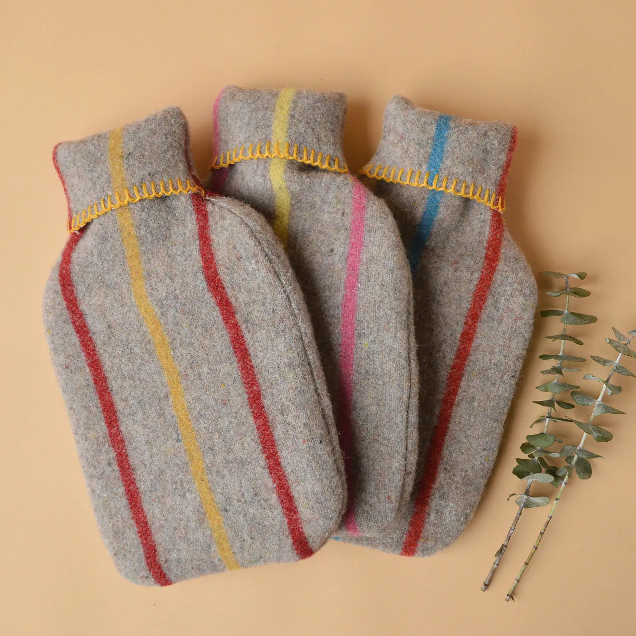 Hot Water Bottle with 50/50 Recycled/Virgin Wool Cover - Vintage Stripes