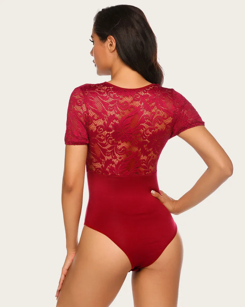 Lace Deep V Snap Crotch Bodysuit