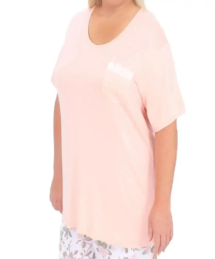 Ladies Plain and Lace Pocket Detail PJ Top