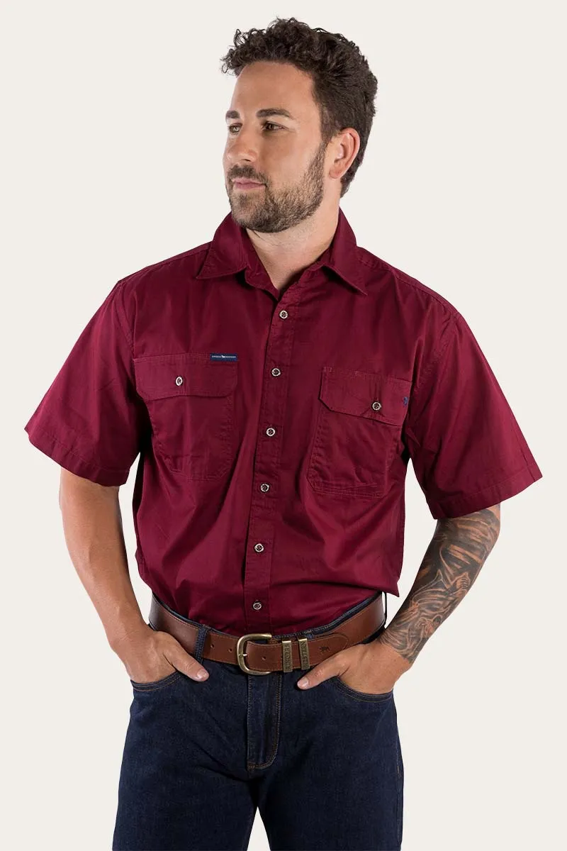 Lake Argyle Mens Short Sleeve Full Button Work Shirt - Burgundy