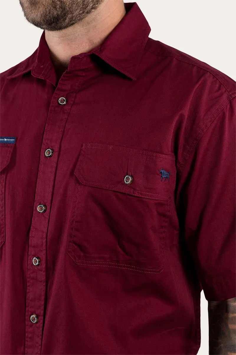 Lake Argyle Mens Short Sleeve Full Button Work Shirt - Burgundy