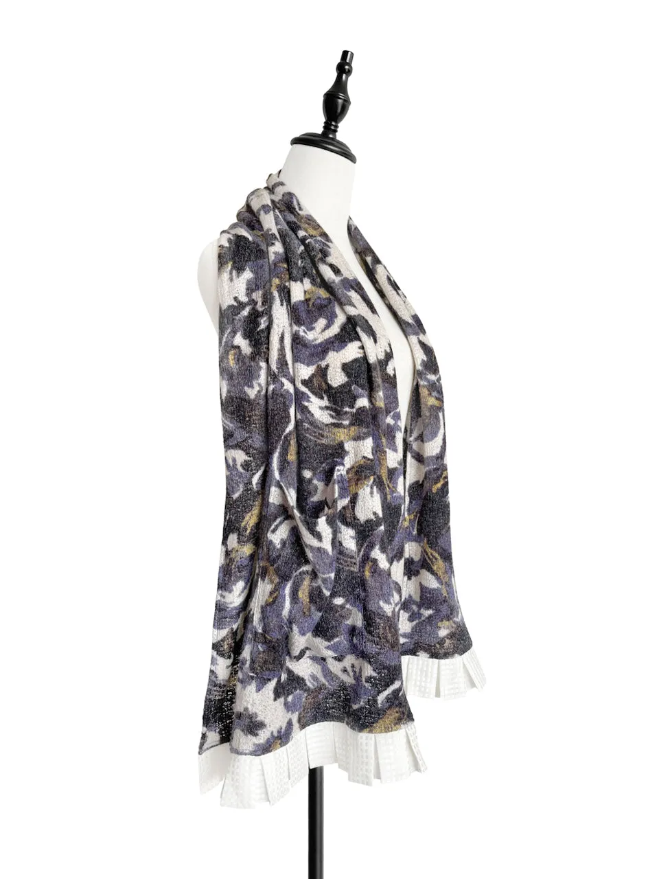 Last Chance! Purple Prints Wool-blend Pocket Detail Silky Ruffle Scarf