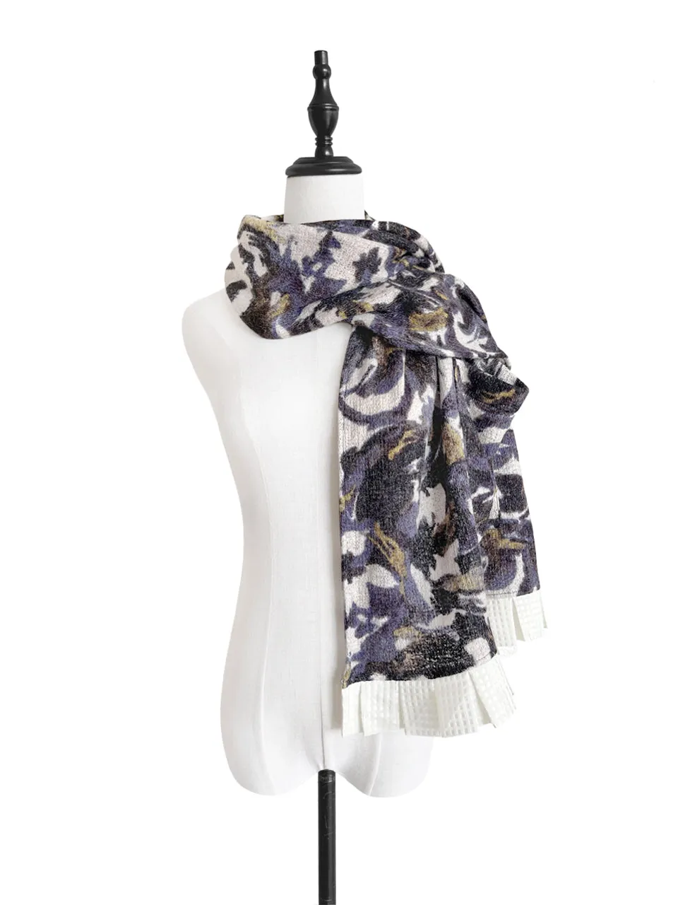 Last Chance! Purple Prints Wool-blend Pocket Detail Silky Ruffle Scarf