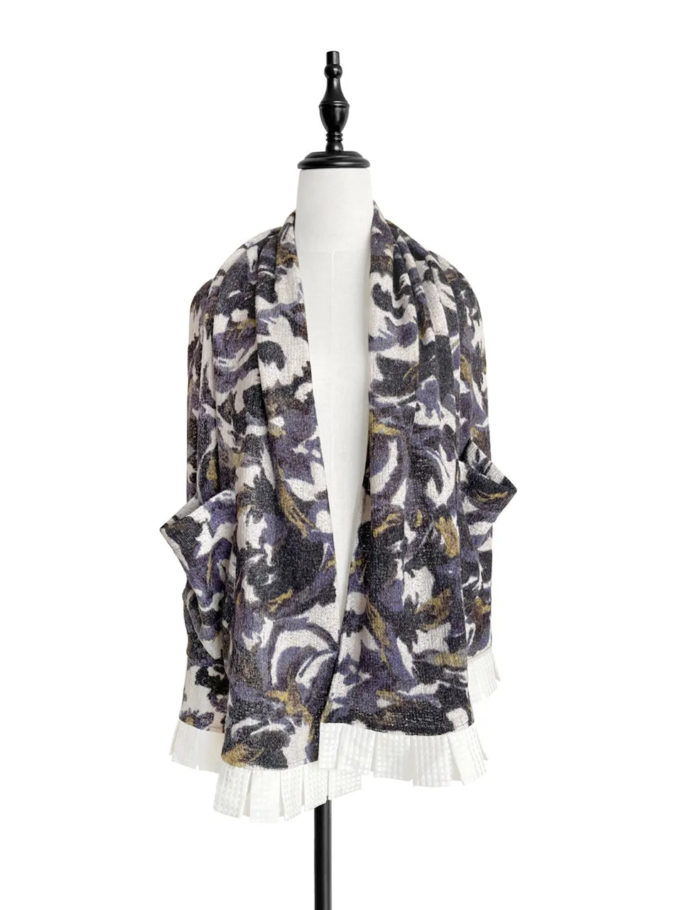 Last Chance! Purple Prints Wool-blend Pocket Detail Silky Ruffle Scarf