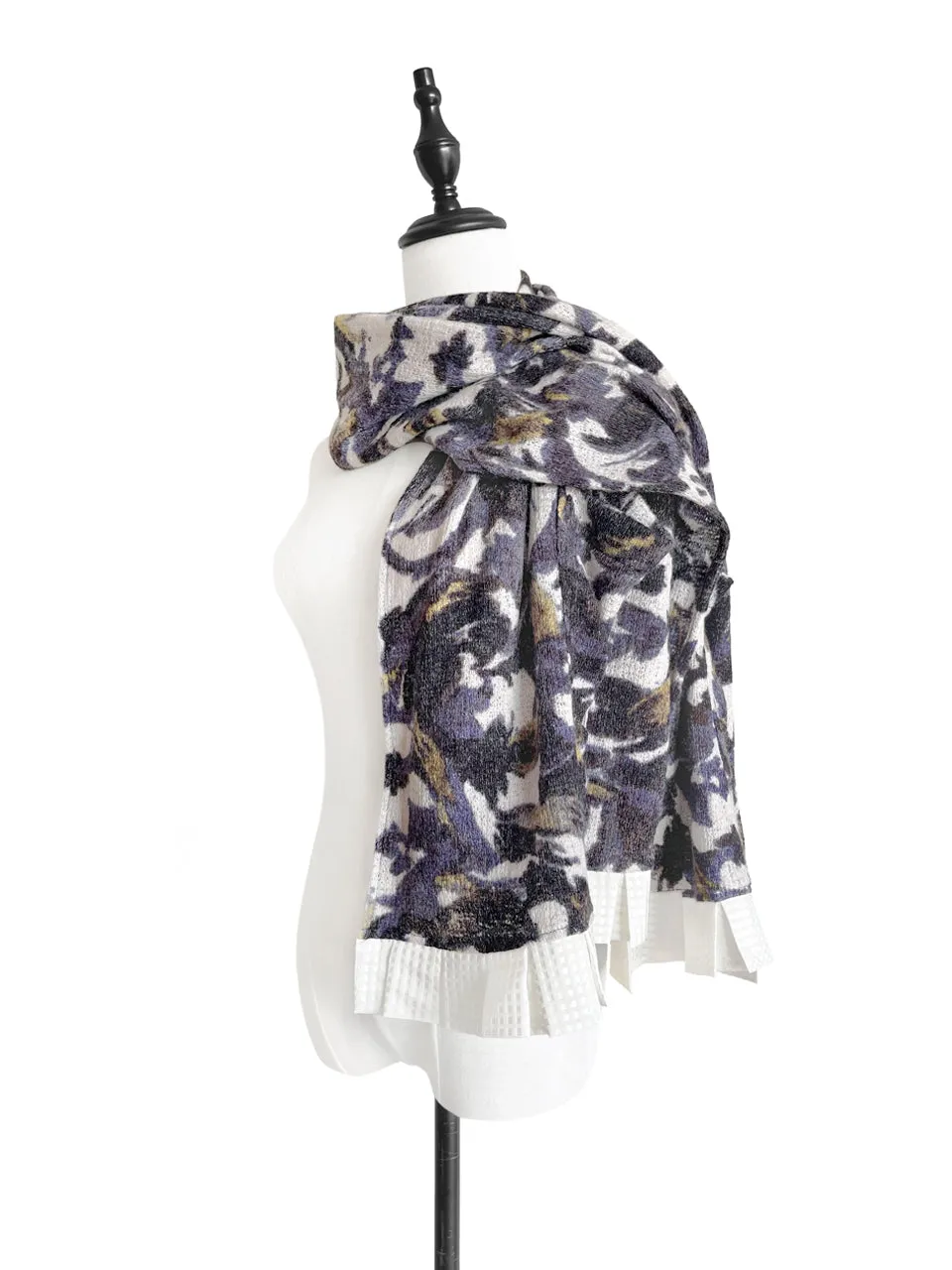 Last Chance! Purple Prints Wool-blend Pocket Detail Silky Ruffle Scarf