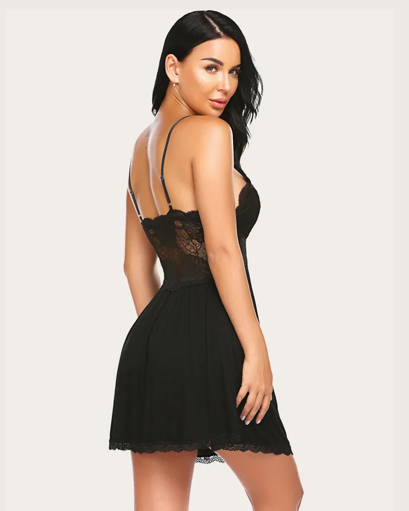 Lips Lace V-Neck Full Slip Sleep Dress