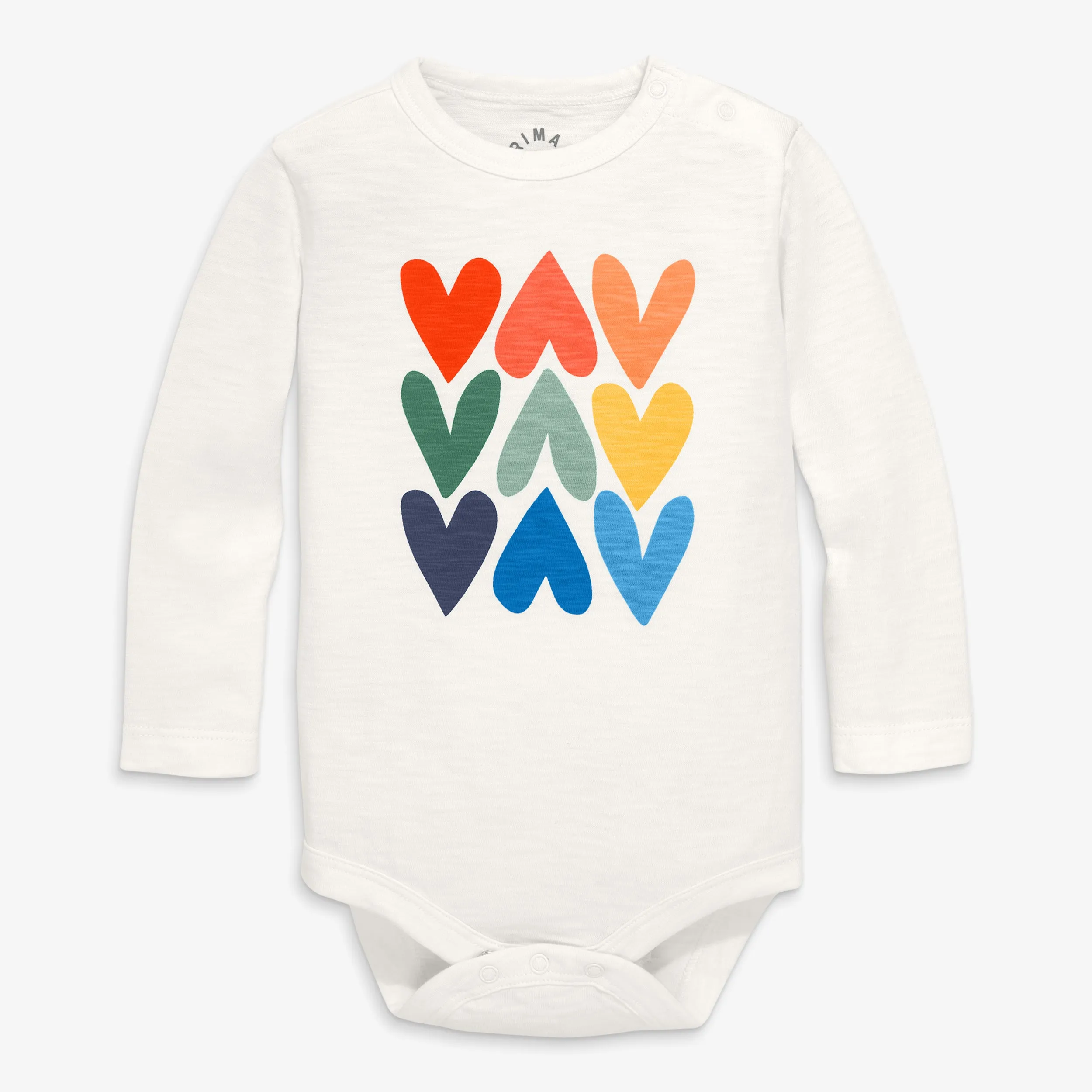 Long sleeve rainbow hearts babysuit