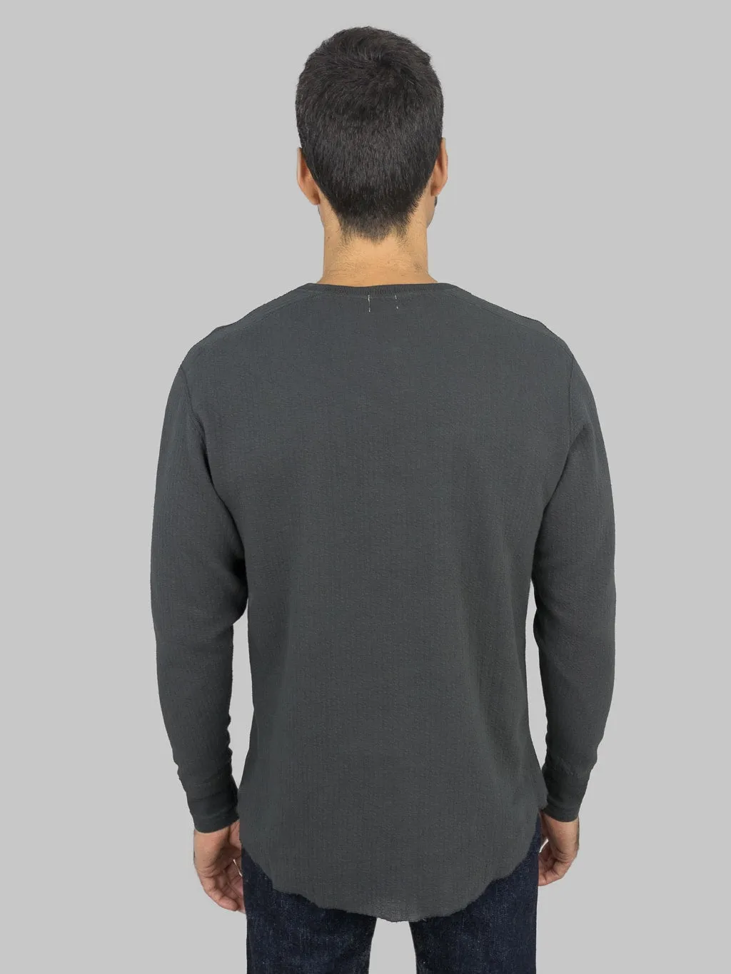 Loop & Weft Double Face Jacquard Henley Thermal Antique Black