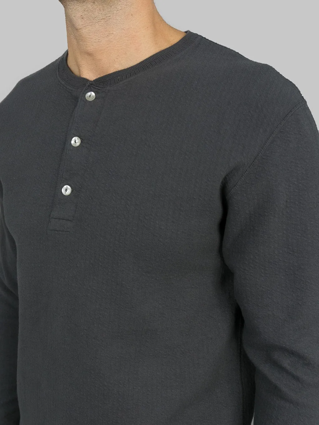 Loop & Weft Double Face Jacquard Henley Thermal Antique Black