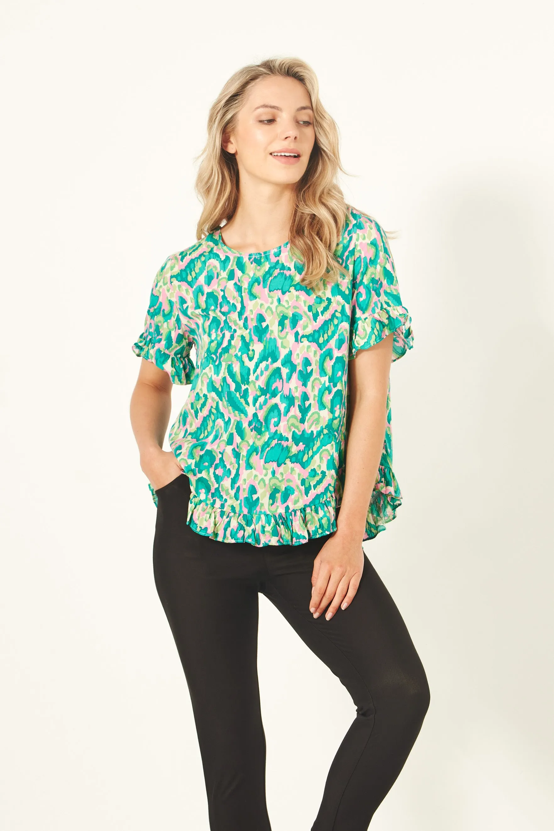 Madelaine Top Teal Print