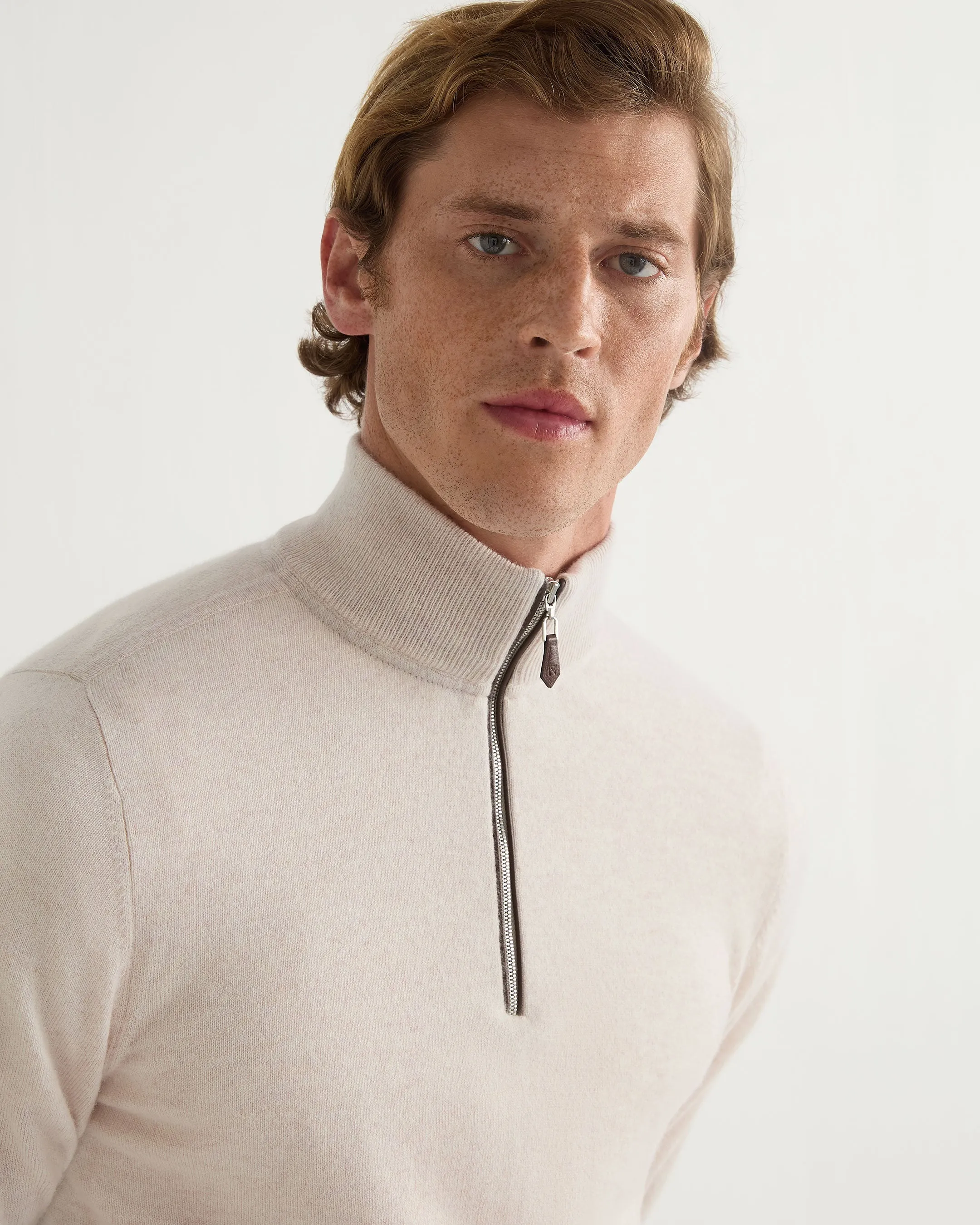 Men's Carnaby Half Zip Cashmere Sweater Frost White