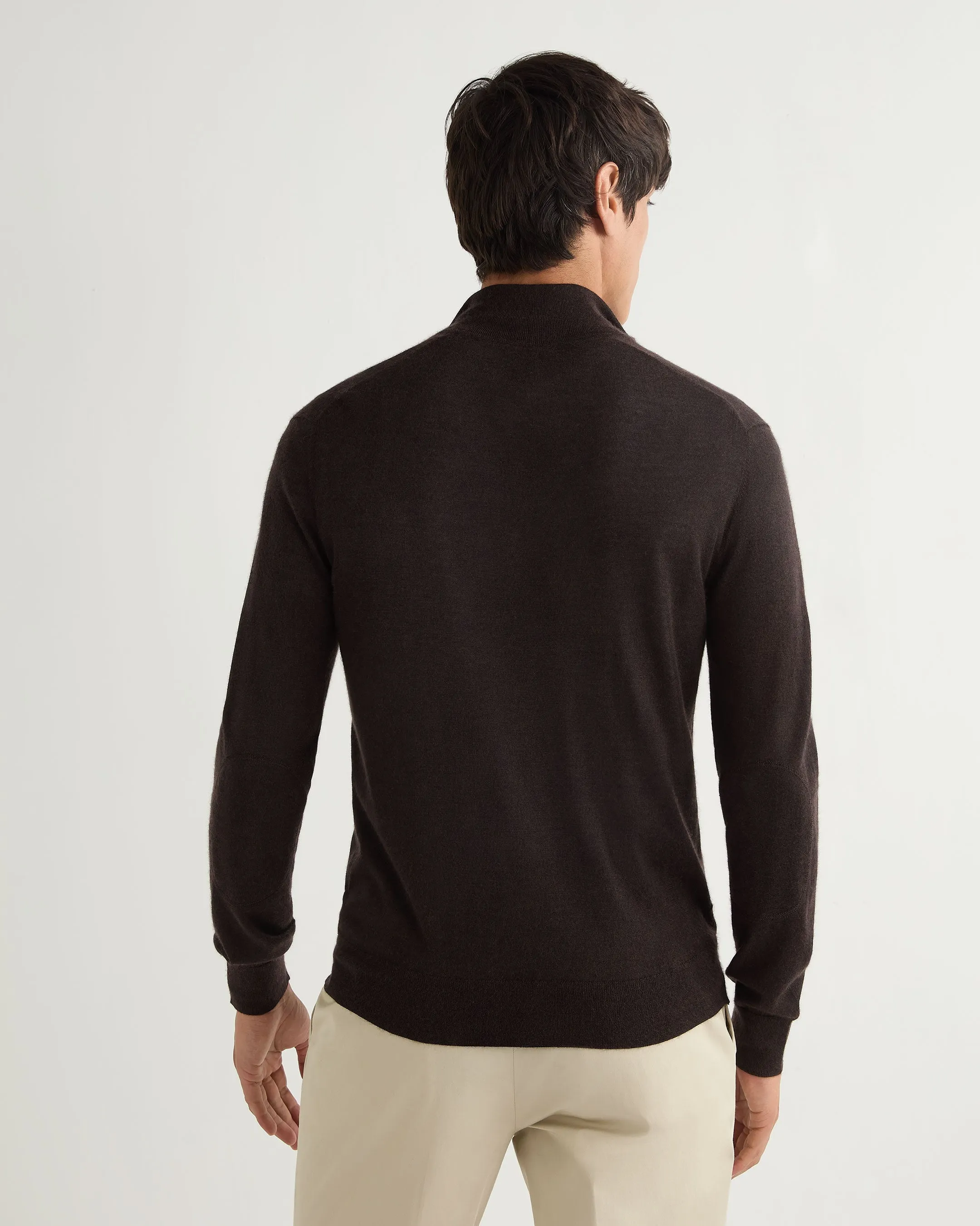 Men's Hyde Fine Gauge Cashmere Full Zip Sweater Chocolate Brown