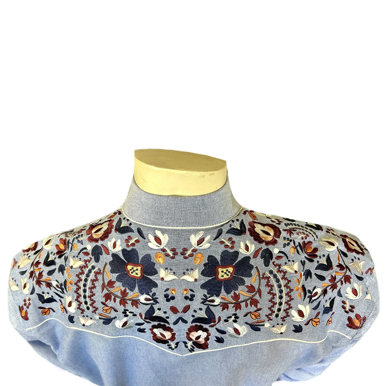 Men's Vintage Blue Floral Embroidery Western Shirt