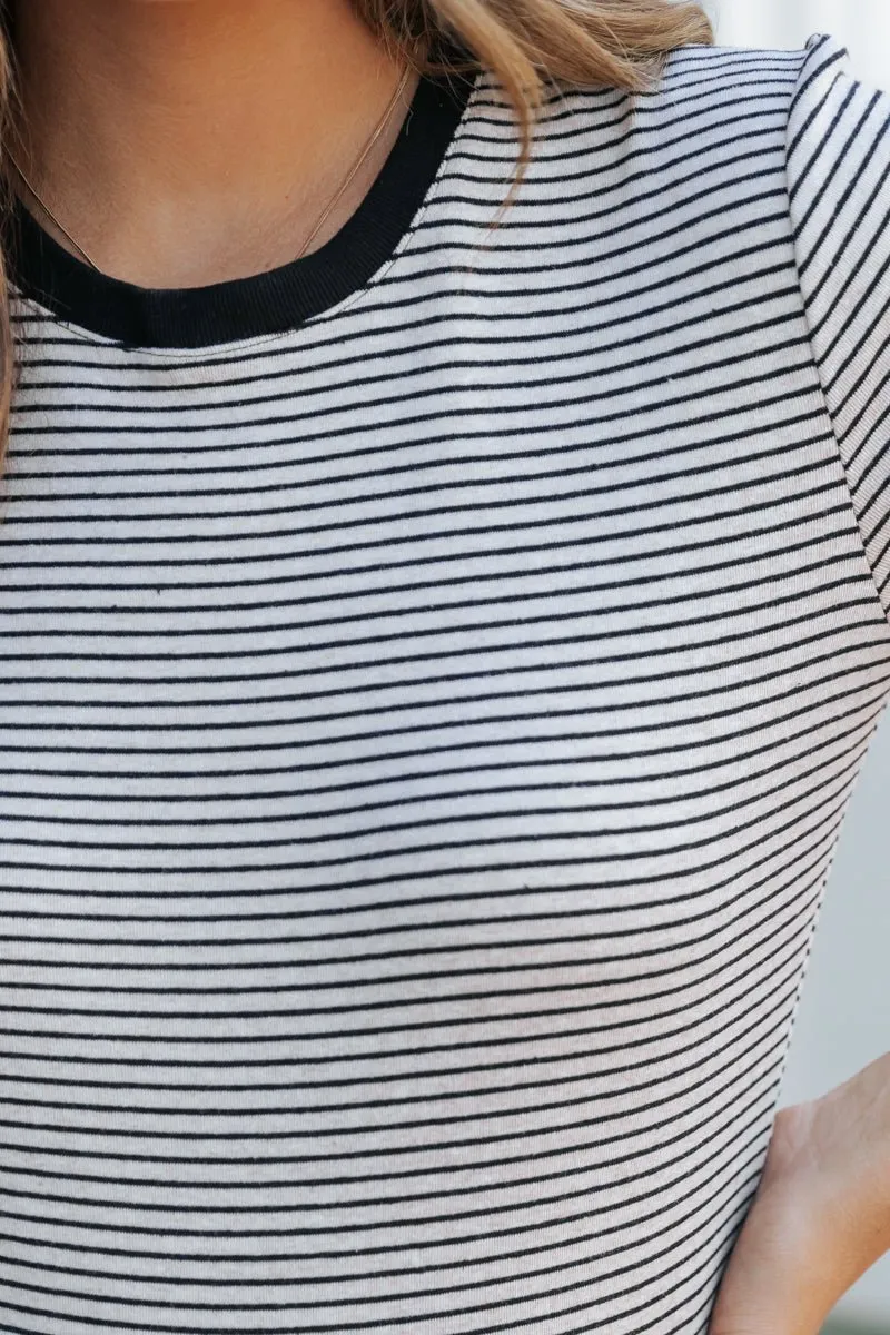 Oatmeal Striped Short Sleeve Top