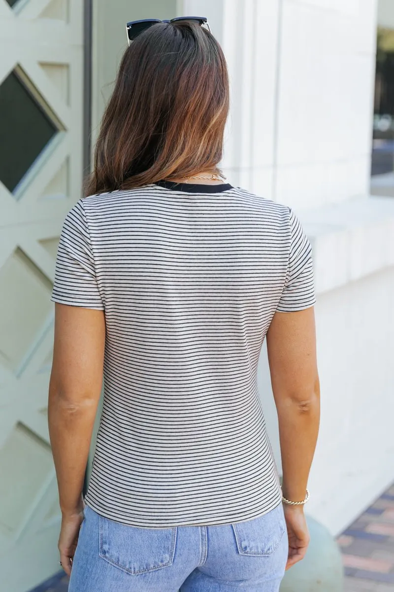 Oatmeal Striped Short Sleeve Top