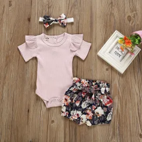 Ruffle Sleeve Romper Floral Bloomer Pants Outfit