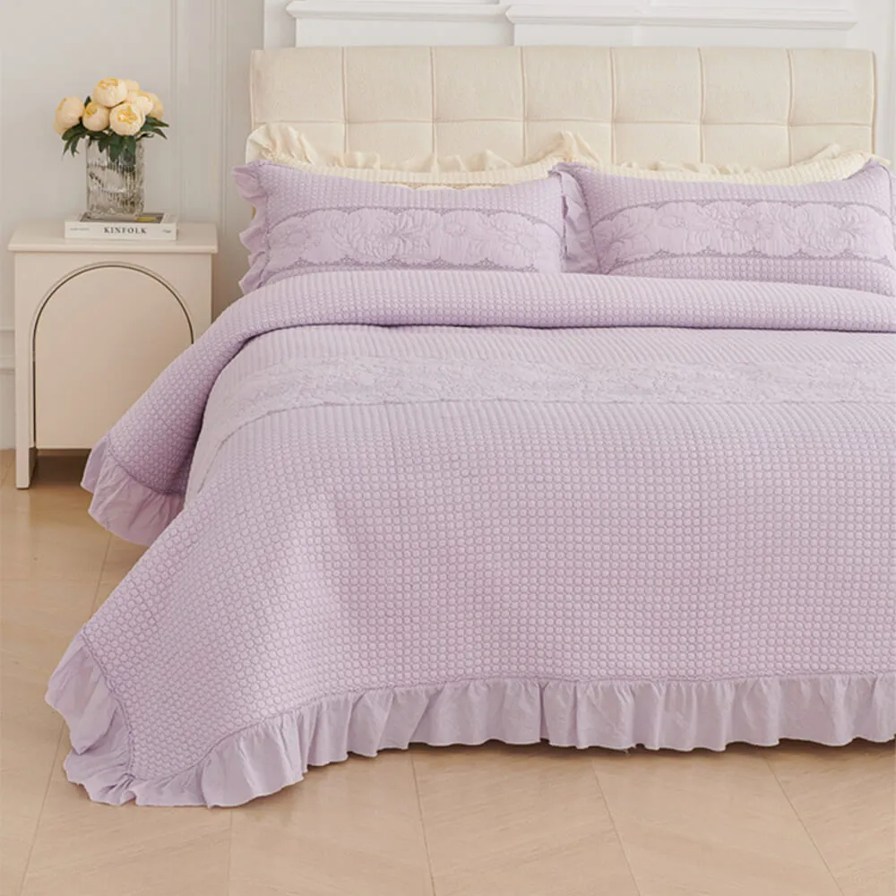 Ruffle Trim Soft Breathable Quilted Cotton Bedspread Set