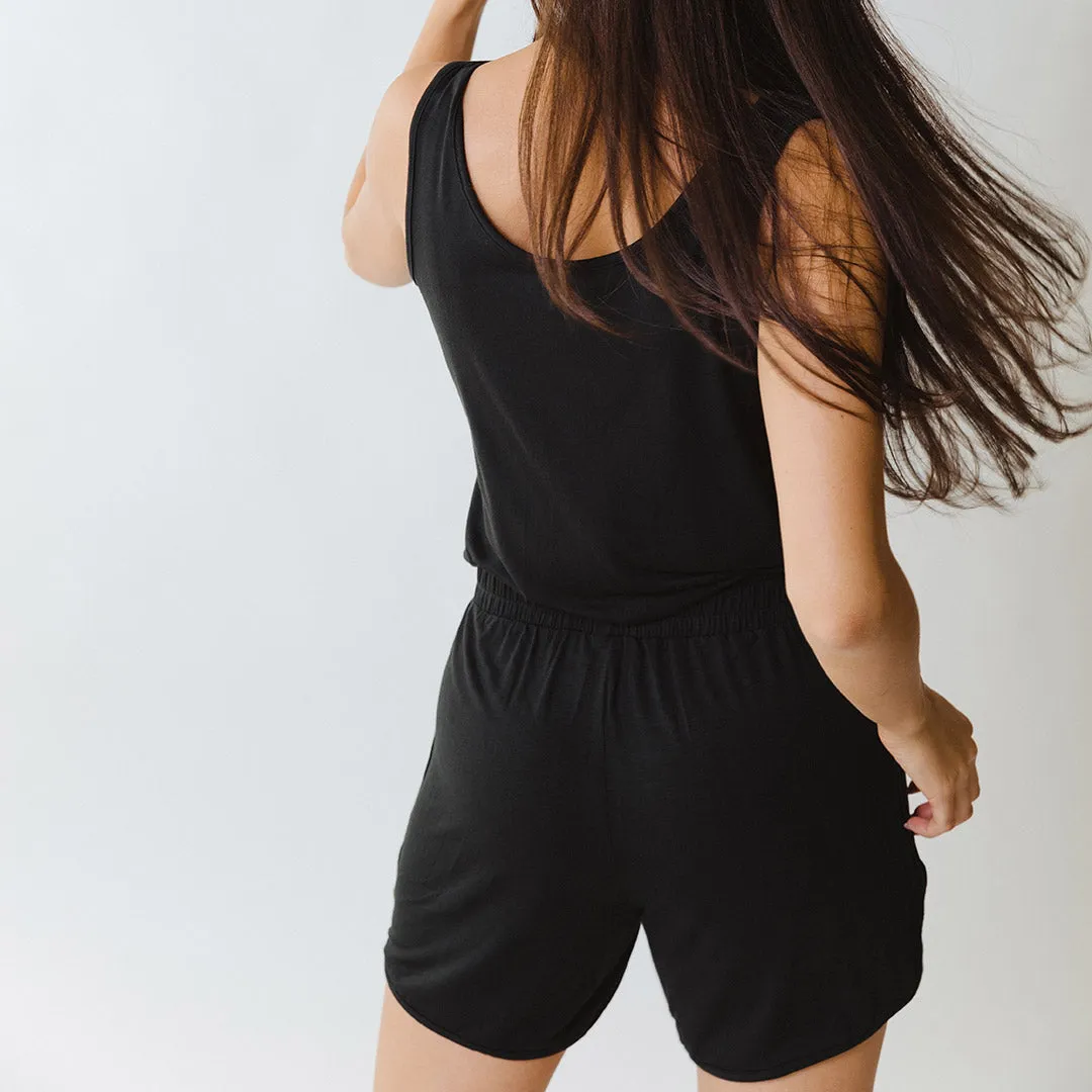 Serenity Tank Romper, Black